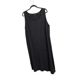 Eileen Fisher Woman Gray Black Striped Sleeveless Linen Maxi Dress 2X